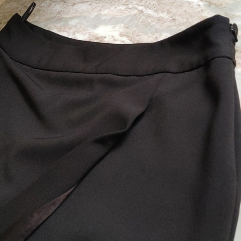 F. by Façonnable Black Semi-Wrap Gabardine Long Skirt Size L - Picture 9 of 11